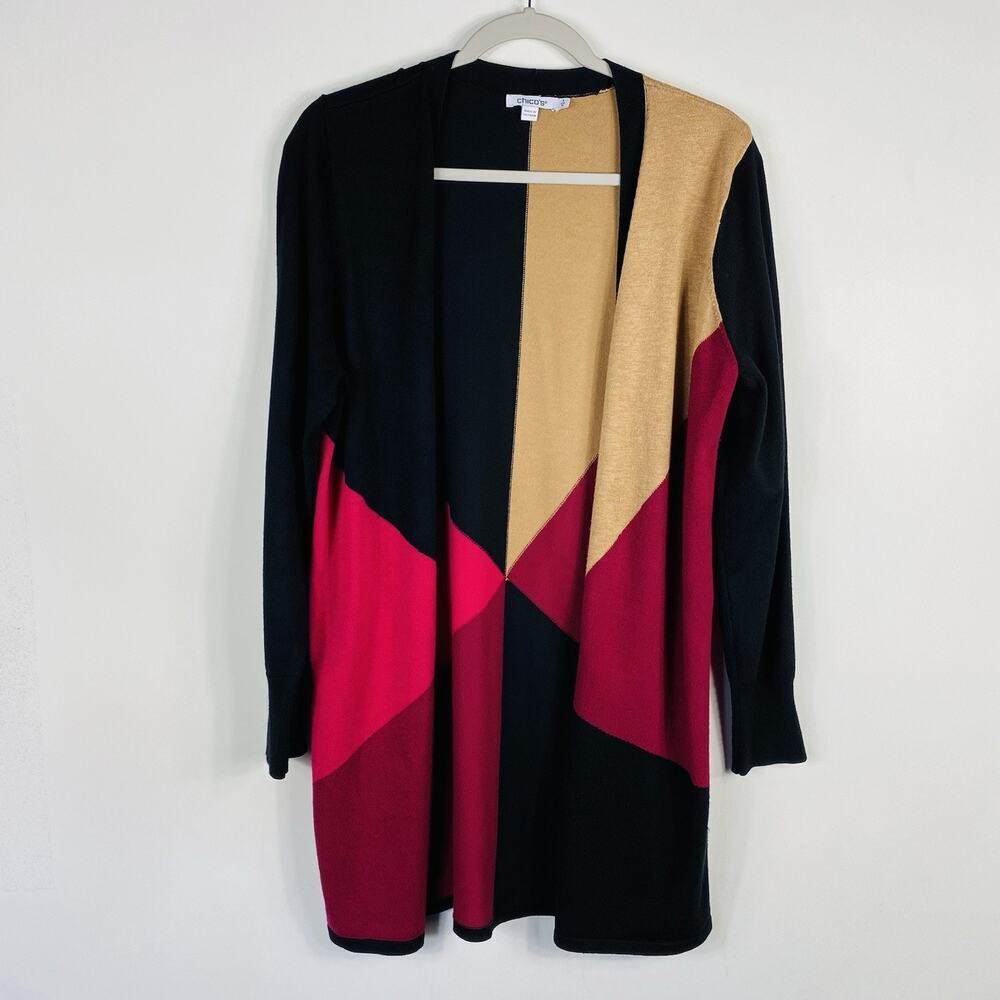 Chico's Cardigan Sweater Medium 1 8 Colorblock Open Front